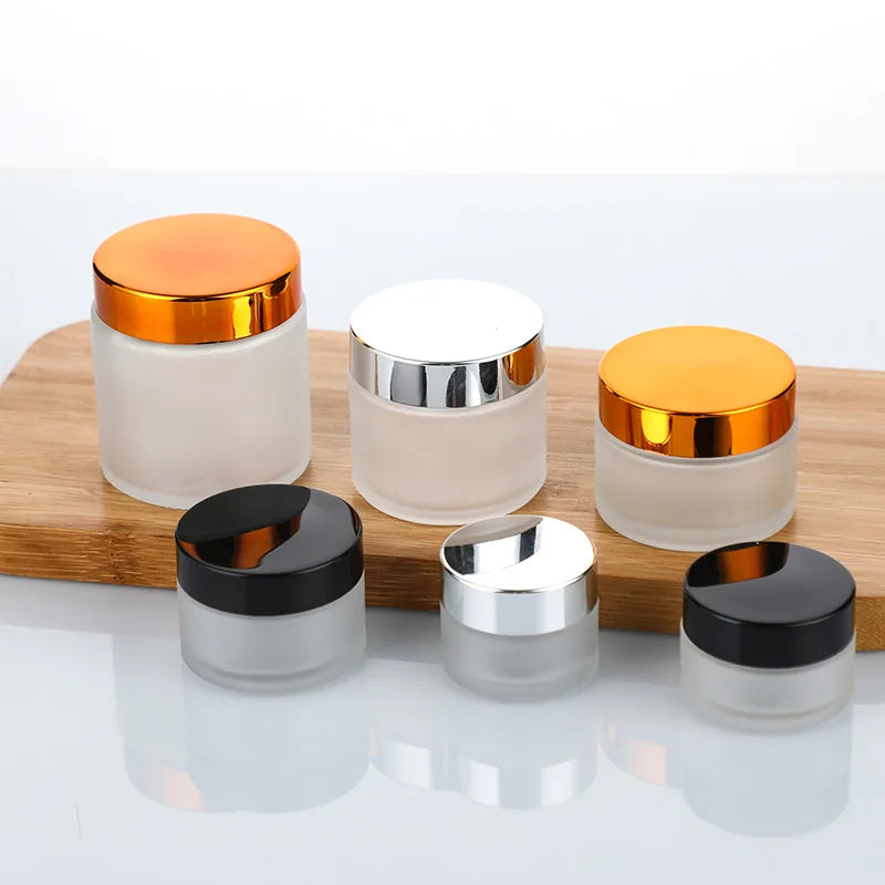 Hot Sell Glass Wide Mouth Jar for Cosmetic Skin Care Packing 5g 20g 30g 50g 60g With Wooden Grain Gold Black Lid