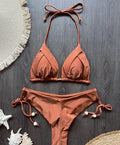 STOCK 14Colors Double Lined Fabric Seamless Bikini Beads Cheeky Swimwear for Women S-L