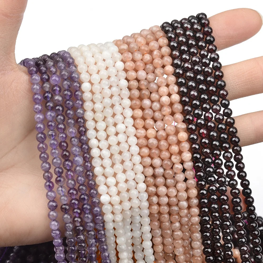4mm Amethyst Sunstone Garnet Moonstone Natural Stone Beads 4mm Handmade Loose Gemstone Beads for Jewelry Bracelet Making