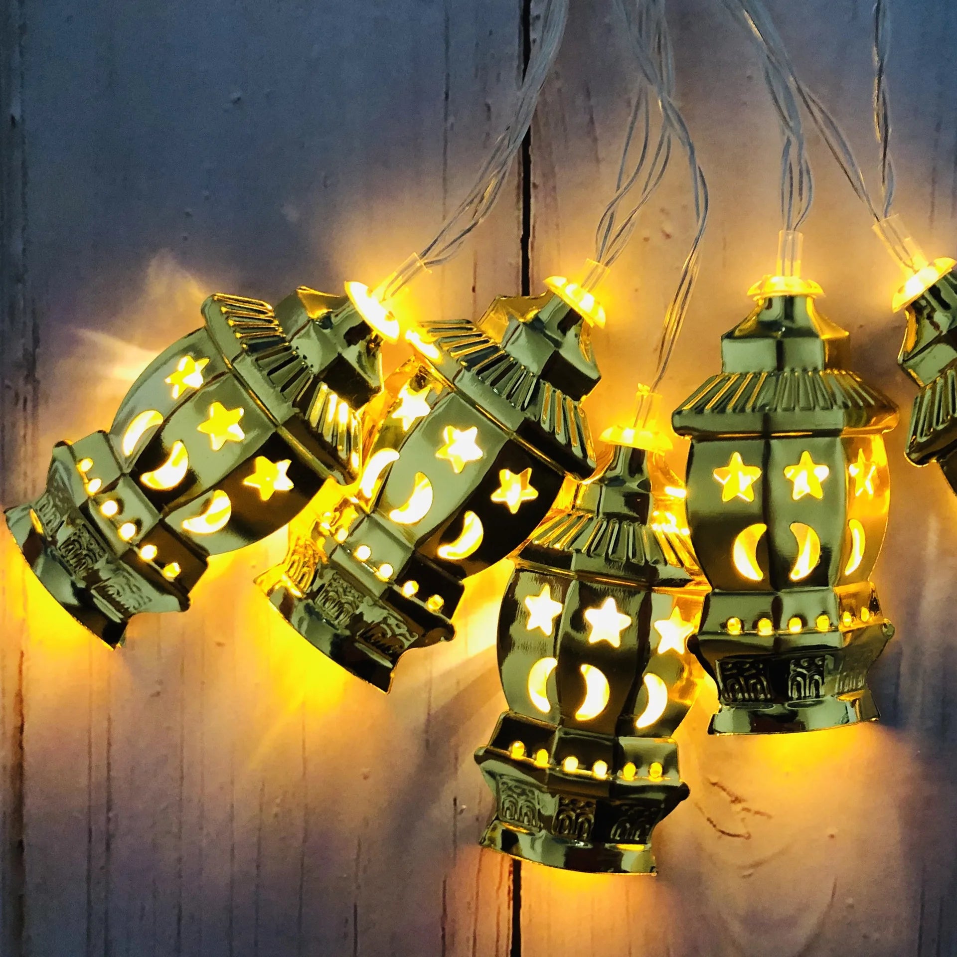 Middle East Arab Muslim Ramadan Lantern Artistic Style Iron Lantern LED String Lights 10 Pcs One Set