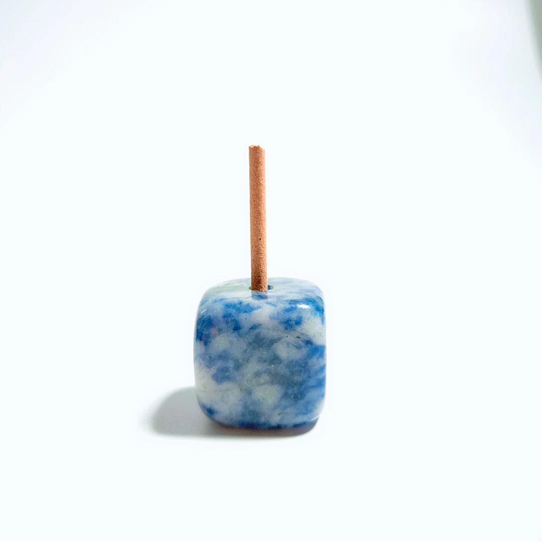 Huiying Raw Round Jade Blue Spot Stone Candle Incense Holder Holders