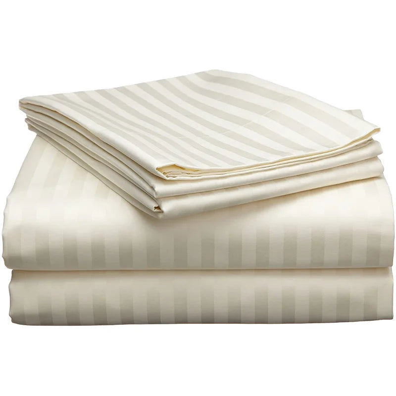 Wholesale Hotel Hospital Fitted Bed Sheet Set 3cm Stripe Polyester Cotton Bedding Set