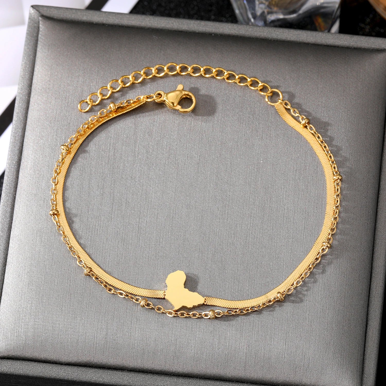 VKME Fashion 18K Gold Plated Double Layer Bracelet Letter Star Pendant Bracelet for Women Jewelry