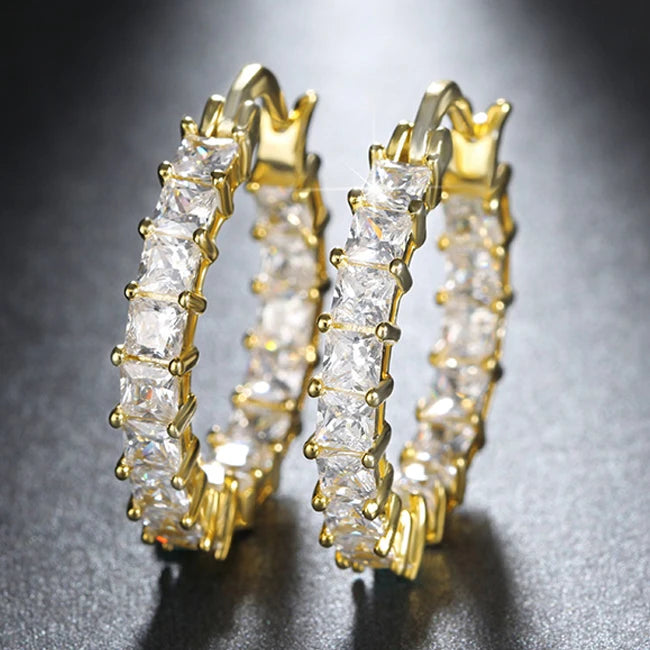 Jachon Cubic Zirconia Hoop Earrings Jewelry 14K Gold Fashion Aretes Earrings Women