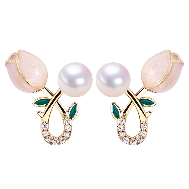 2024 New 100% Genuine Freshwater Pearl Stud Earrings Flower Pearl Jewelry Wholesale