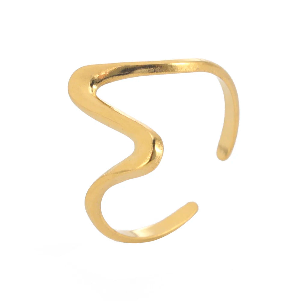 18K PVD Gold Plated Wave Stainless Steel Open Ring Trendy Fashion Jewelry for Men Women Party Accessories Unisex Casual Rings