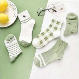 Cartoon Mid-calf Socks Autumn and Winter Casual Polyester Cotton Socks Avocado Stripe College Style Women's Socks Wholesale
