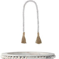 Home Decor Bathroom Tray White Countertop Wooden Tray Farmhouse Style Round Beaded Wood Tray