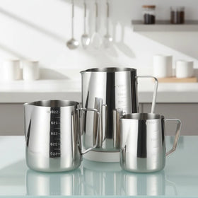Stainless Steel Handheld Milk Frothing Jug with Modern Design Food Grade Different Capacity for Coffee Cappuccino Latte Art