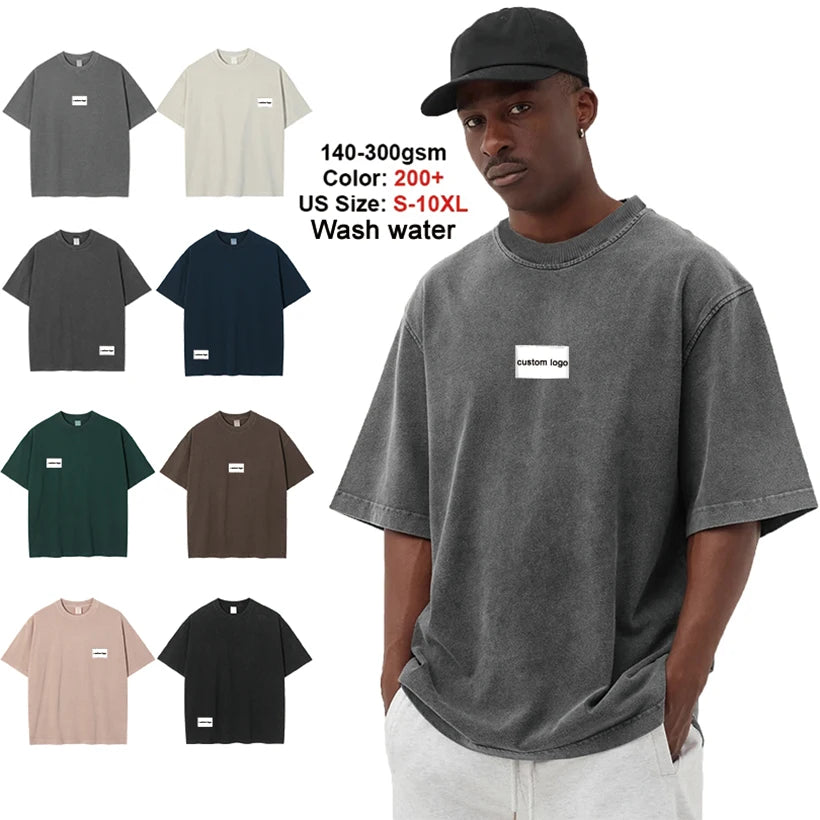 Custom Streetwear Graphic Heavyweight Cotton Blank Plus Size Acid Wash Vintage Oversized T Shirt Men's T-shirts for Men