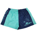 Dye Sublimation Rugby Wear Custom Logo Two Tone Teal Footy Shorts With Pockets