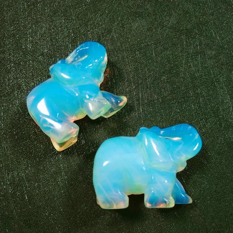 HZ 2 Inch Elephant Agate Crystal Semi-precious Stone Carving Elephant Carving Elephant Opalite Stone Animal Ornaments Crafts
