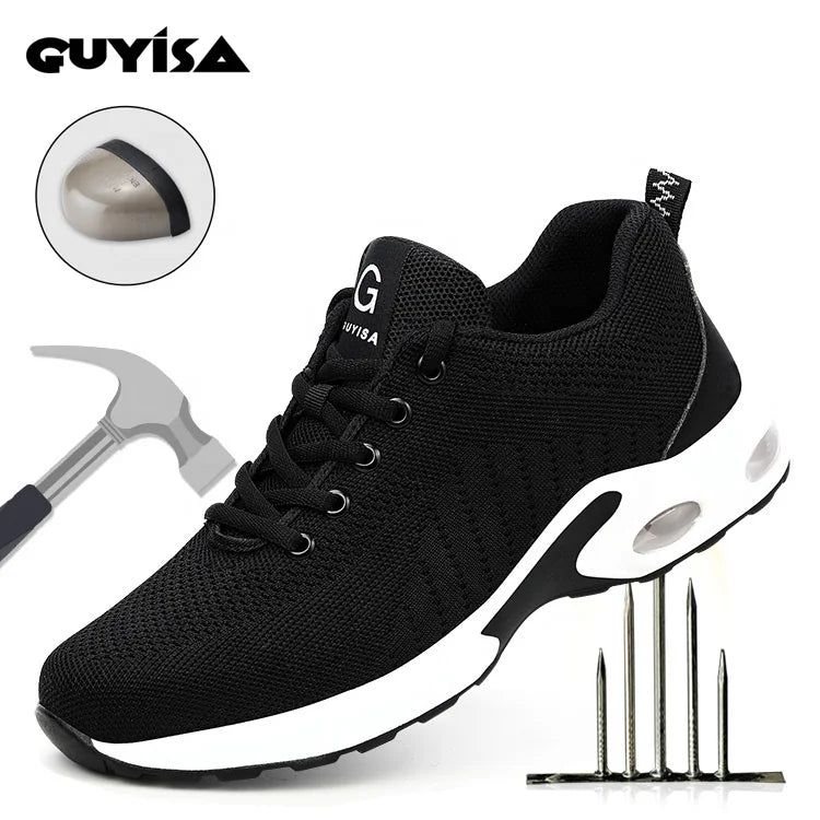 GUYISA New Simple Design Breathable Odorless Safety Shoes Fly Mesh Vamp Anti-Puncture Material Steel Toe for Summer and Autu