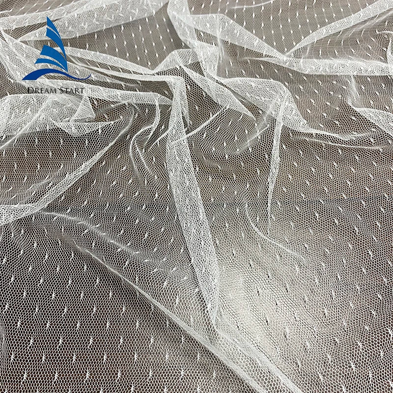 63\" Polyester Bridal Tulle Mesh Fabric Elastic Embroidery Knitted for Wedding Girl's Garments Designed for Brides