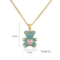 Cute Turquoise Beaded Natural Stone Hug Me Bear Pendant Jewelry Gold Plated Colorful Zircon Heart Rhinestone Bear Charm Necklace