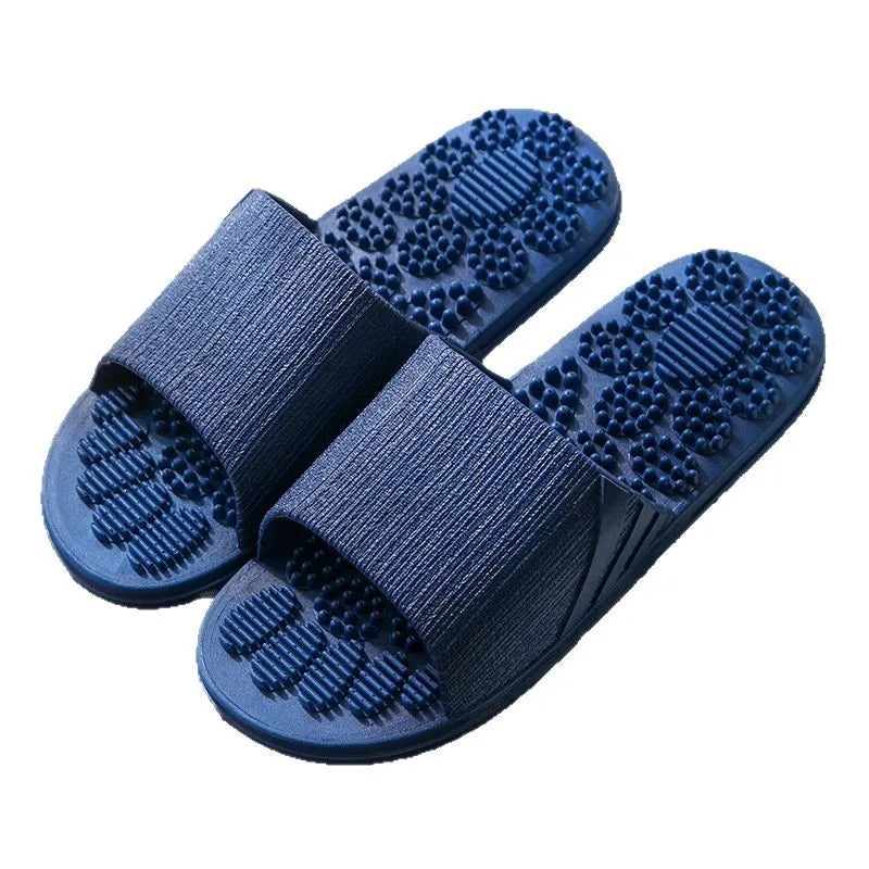 Greatslides New Summer Flat Sandals Dark Blue Men Slides Massage SlippersOpen Toe Hotel Slippers Bath House Slippers