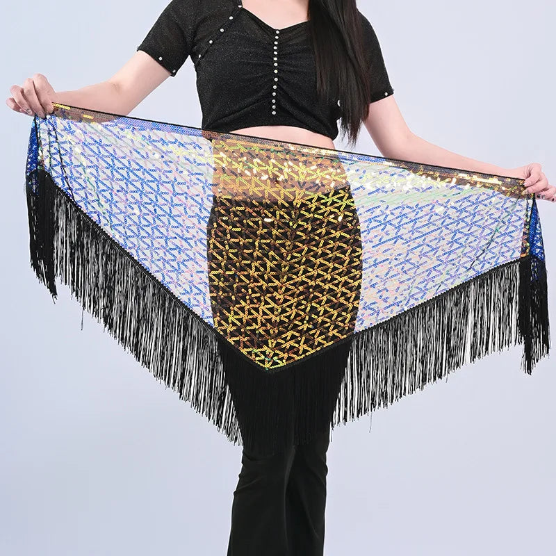 Hot Sale Exercise Shiny Sequin Weave Belly Dance Training Wrap Hip Scarf for Women