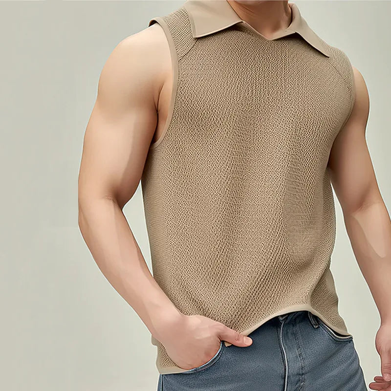 Hot Sale Men Casual Loose Fit Sleeveless Polo Vest 2026 Summer New Fashion Turn Down Collar Tank Top Shirt for Men