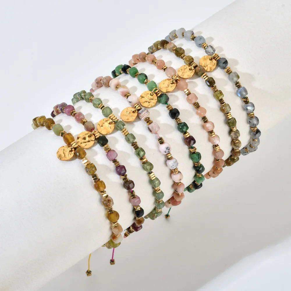 Fashion 4MM Faceted Crystal Beads Bracelet Bohemian Natural Stone Drawstring Beaded Bracelet Jewelry Wholesale