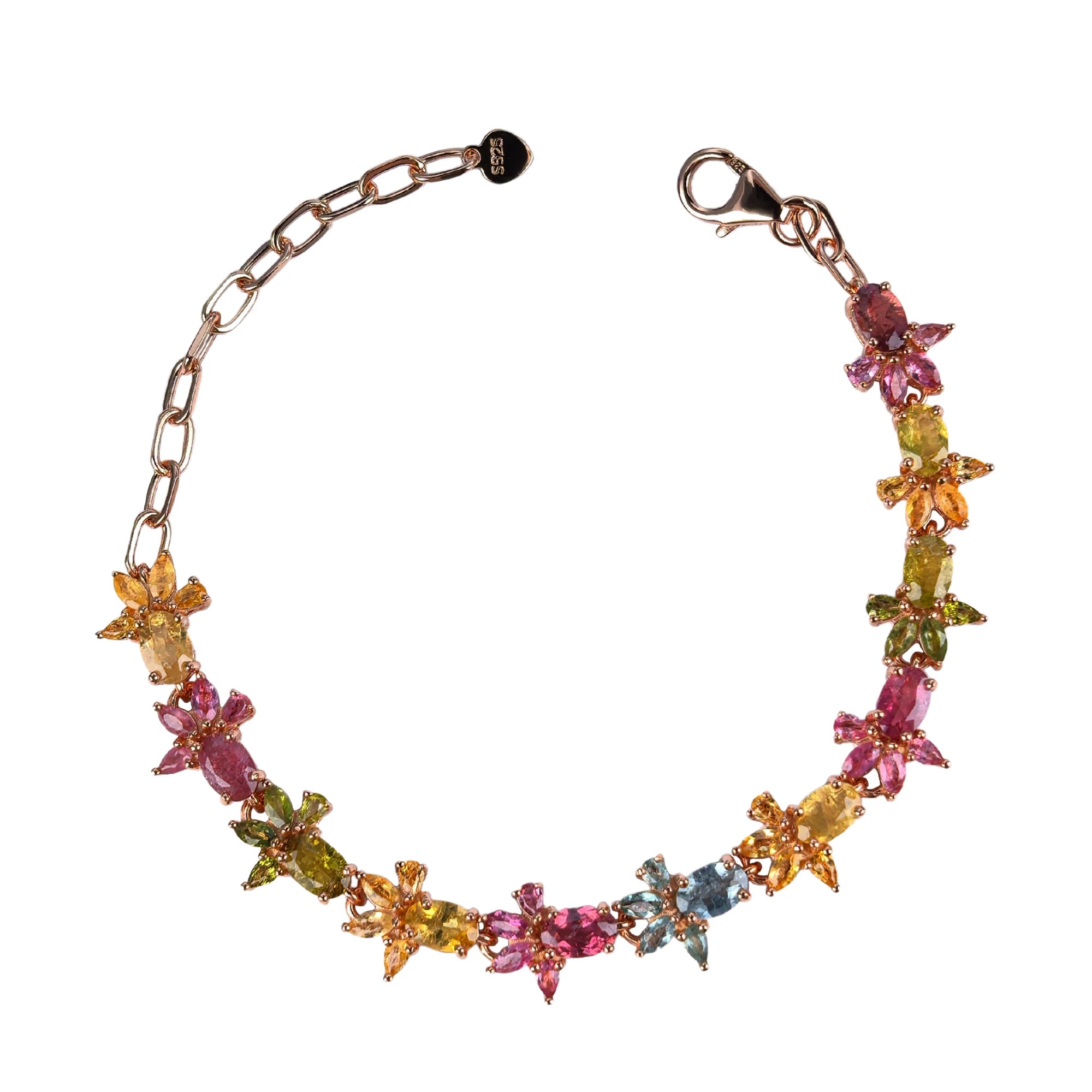 Unique Rose Gold Plated Silver 925 Jewelry Natural Tourmaline Bracelet for Women Birthday Gift