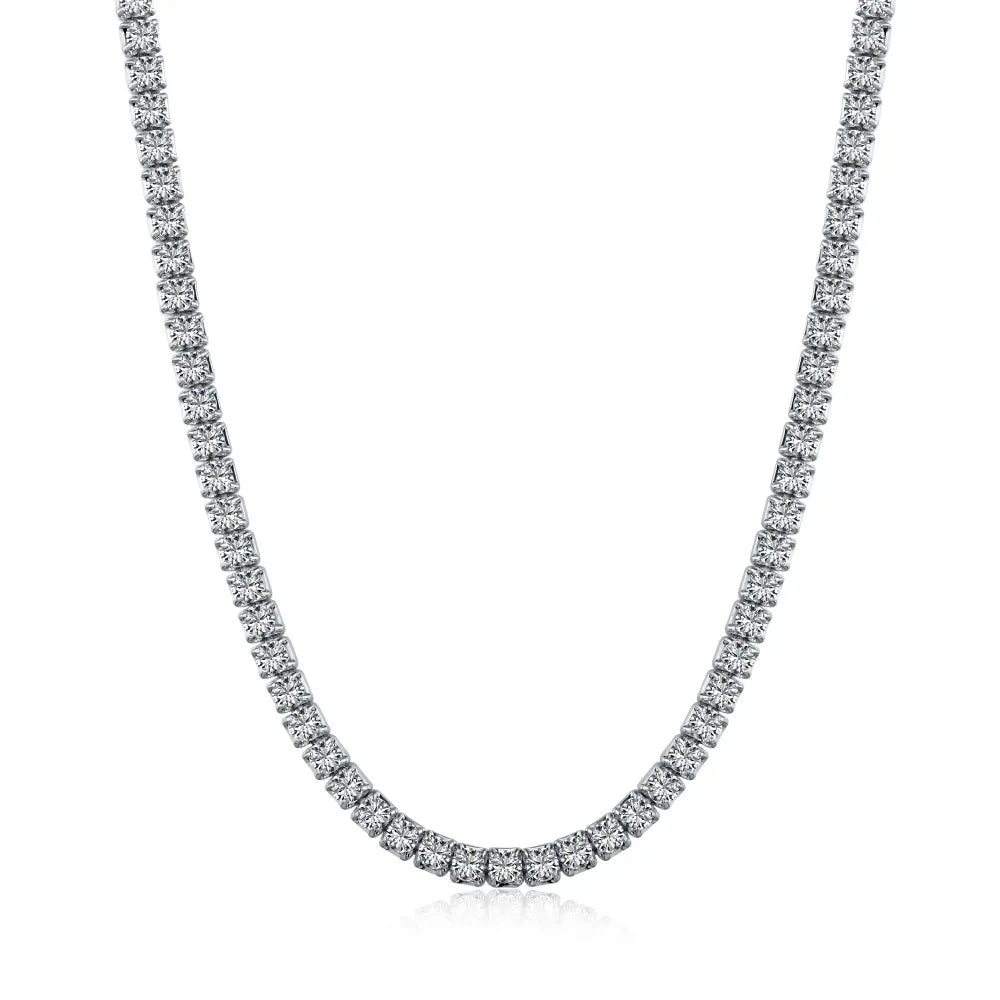 Dylam Stylish Design Hypoallergenic 925 Sterling Silver Rhodium Plated 2mm 5A Cubic Zirconia Tennis Necklace for Women