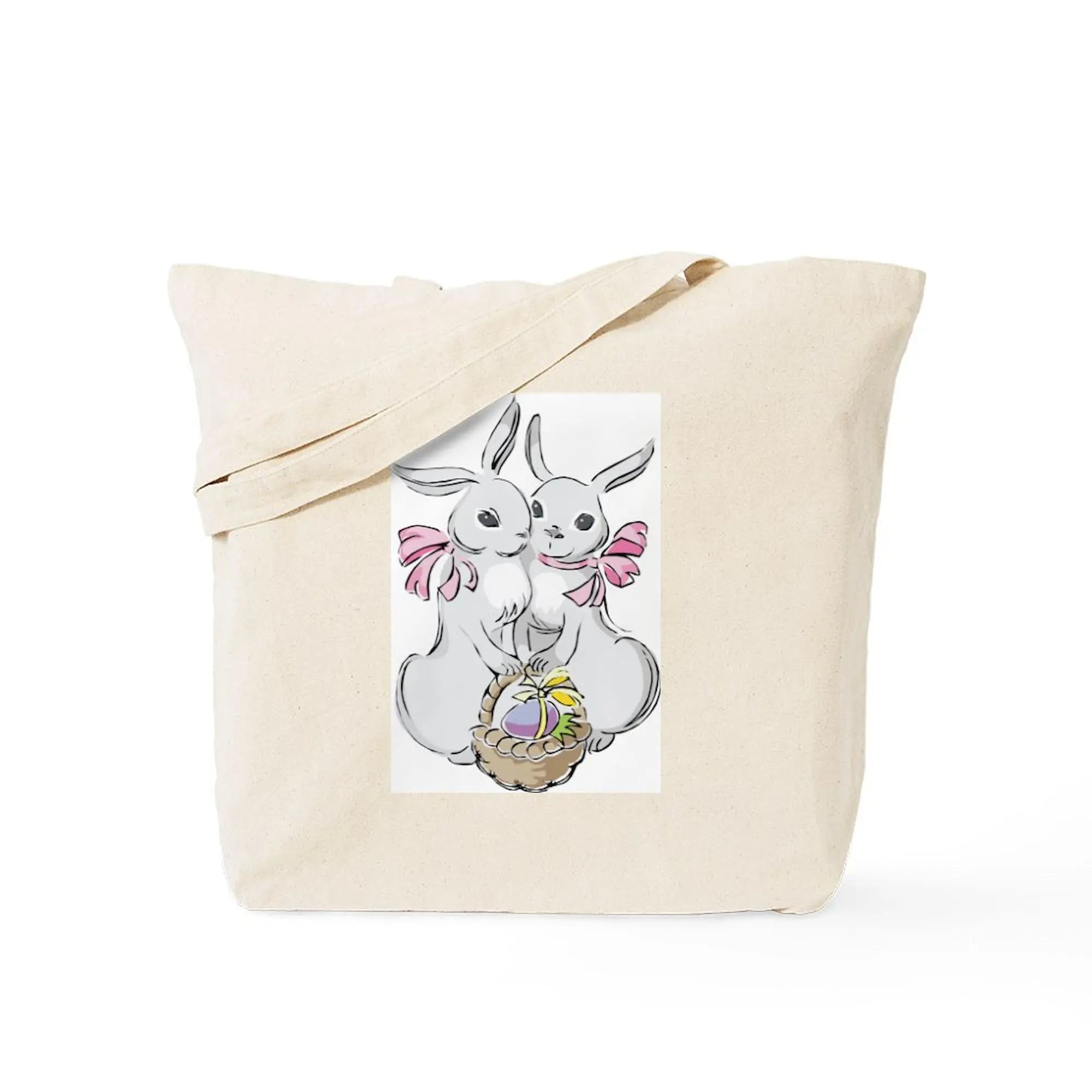 Luxury Easter Rabbits & Egg Candy Tote Bag Custom Logo Durable Natural Beige Canvas Shopping & Gift Bag Handmade Reusable