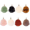New Style Creativity Natural Stone Crystal Agate Carved Buddha Stainless Steel Pendant Necklace Gemstone Quartz Pendant Jewelry