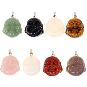 New Style Creativity Natural Stone Crystal Agate Carved Buddha Stainless Steel Pendant Necklace Gemstone Quartz Pendant Jewelry