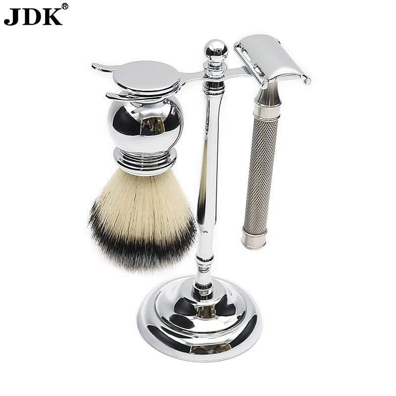 Stainless Steel Men Shaving Brush Safety razor Stand Gifts Set Traditional Shave Kit Set Professional Shaving Brush Set
