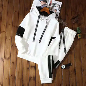 Men's Color Block Tracksuit Set Hooded Sweatshirt Jogger Pants Casual 2 Piece Relaxed Fit Oversized Outfit Set Streetwear