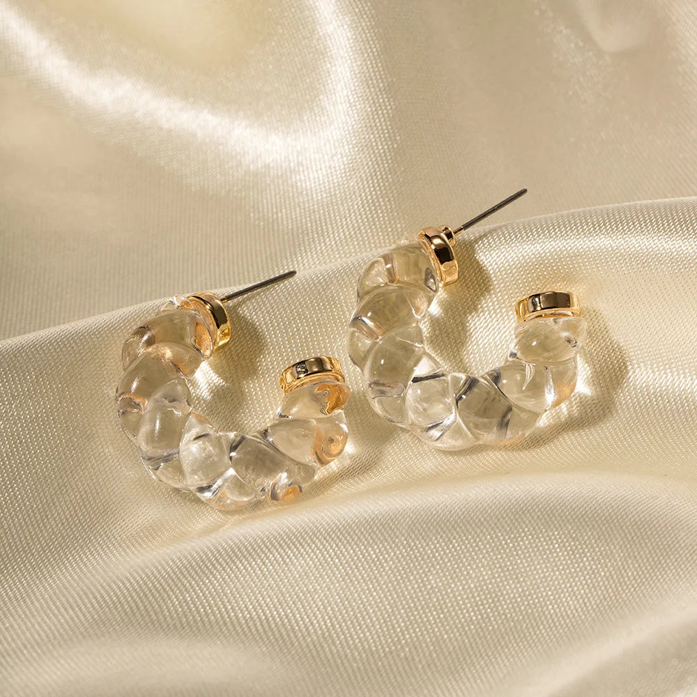 Minimalism Transparent Acrylic U Shaped Earrings Irregular Clear Resin Stainless Steel Stud Earrings Women