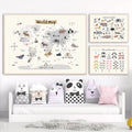 Solar System Shapes Map Animal Alphabet Painting Nordic Posters Wall Art Canvas Painting for Kids Room Decor