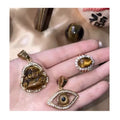 Charm Men Evil Eyes Buddha Natural Jade Pendant 18k Gold Plated Stainless Steel Tiger Eye Rings Necklace Jewelry Sets
