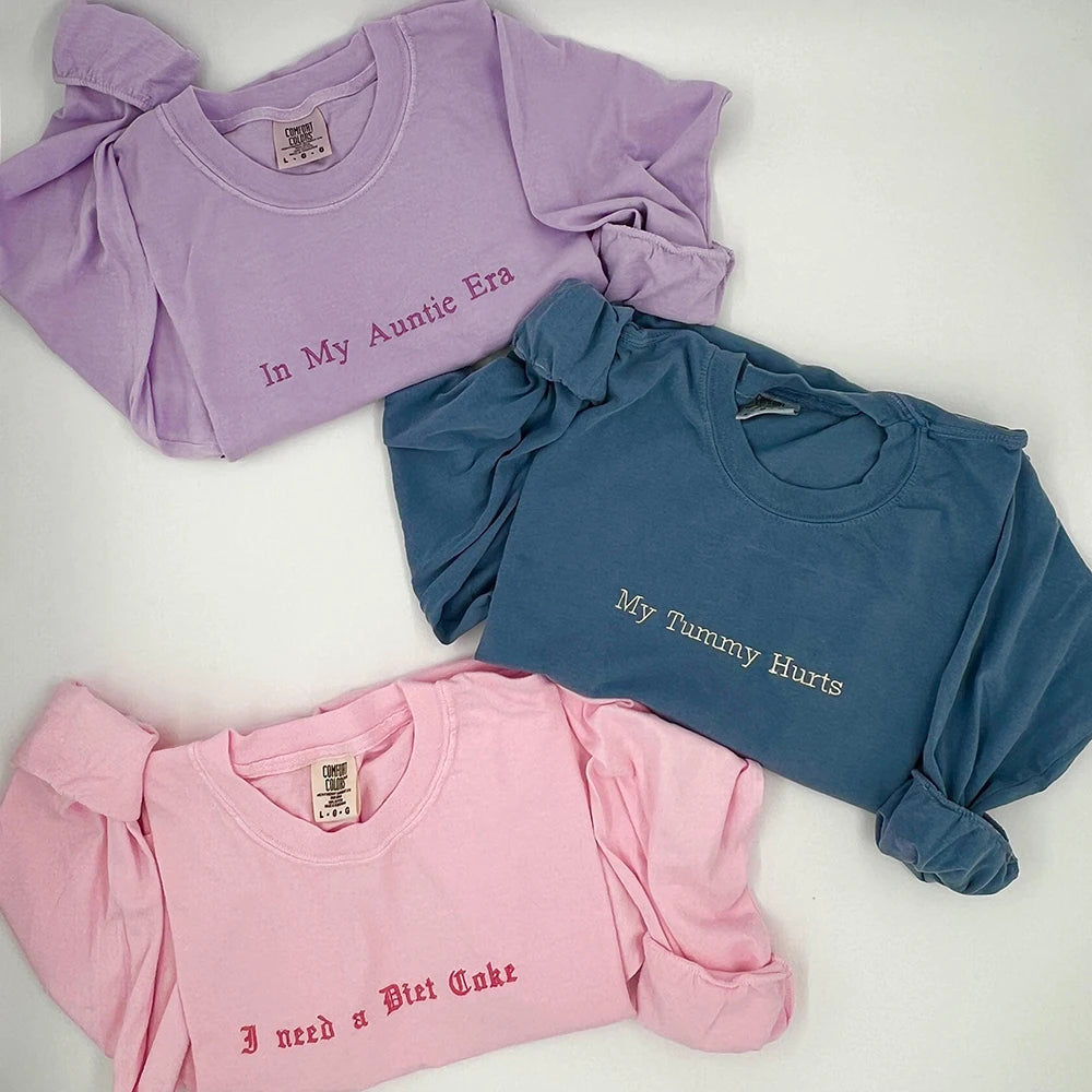Custom Embroidered Long Sleeve Shirt Personalized Sustainable Mother's Day Gift Sustainable Embroidery Long Sleeve T-Shirt