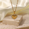 Tarnish Free Custom 18K Gold Stainless Steel Heart Zircon Pendant Heart Necklace Engraving Letters Love Necklaces for Women