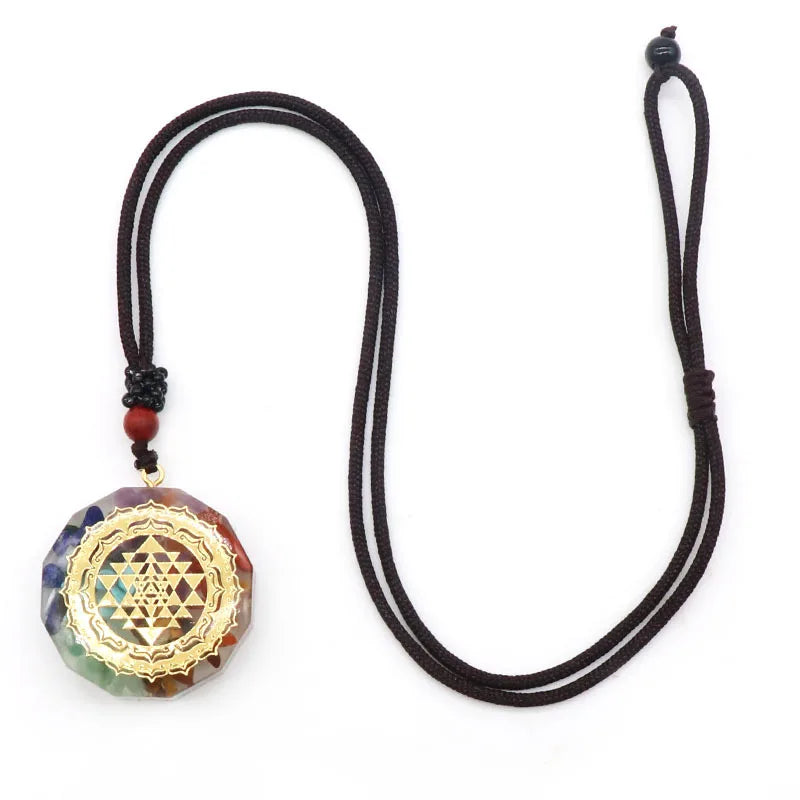 Custom Chakra Crystal Symbol Gemstone Yoga Necklace Crystal Orgone Pendant 7 Chakra Necklace