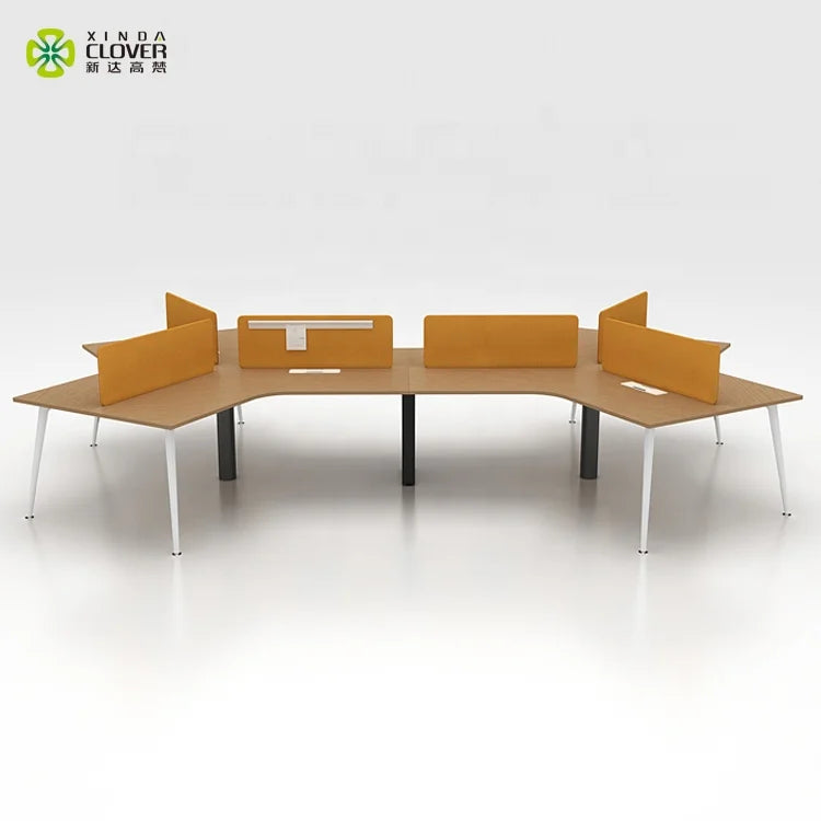 Metal Modular Convertible Extendable 120 Degrees Modern Open Space Desk 6 Person Office Workstation