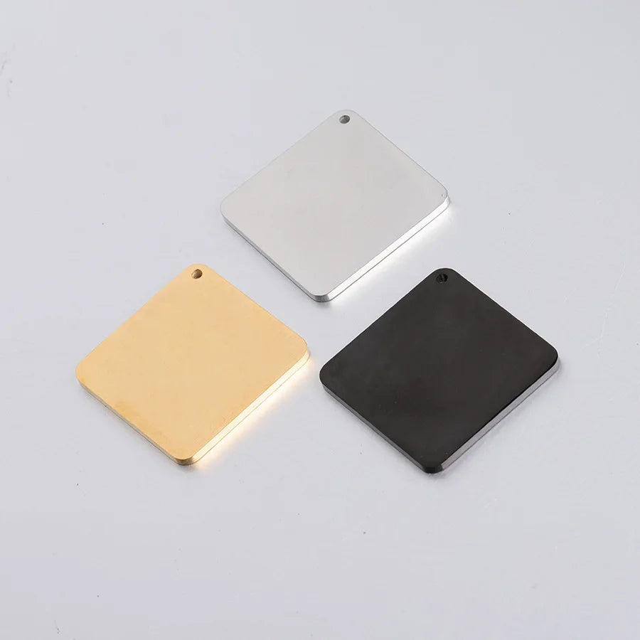 30MM Mirror Polished Customs Engraved Logo Stainless Steel Rectangular Pendant Charms for Jewelry Making