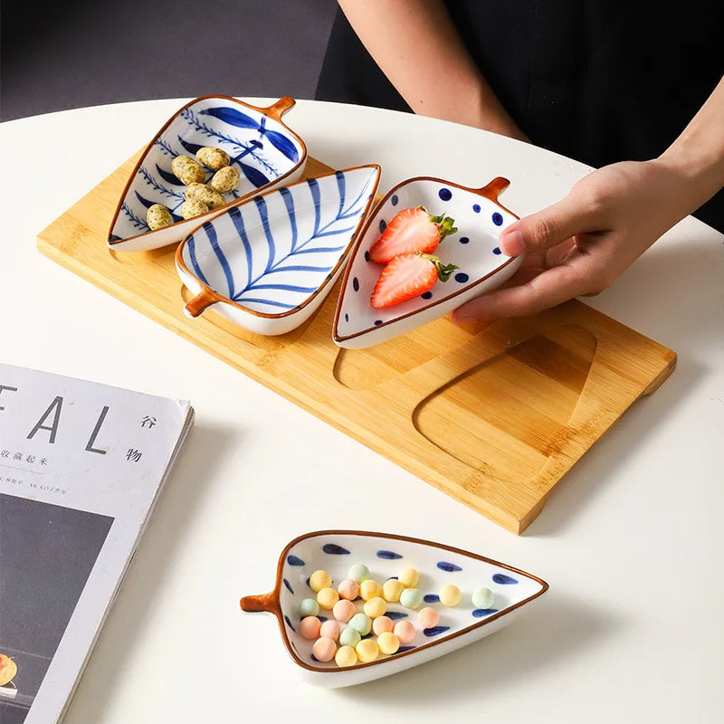 Modern Creative Leaves Pottery Ceramic Fruit Plate Eco-Friendly Snack Dish Stock Household Use Salads Weddings Hotels