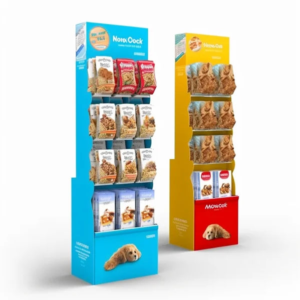 Custom Foldable Top Cardboard Display Stand Paper for Showcase for Bag Food Dog Snacks Packaging for Showcase and Display Racks