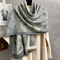 Autumn Winter Traditional Scarf Shawl Elegant Printed Cloak Imitation Cashmere Flower Polyester Material for Travel Cold Weather