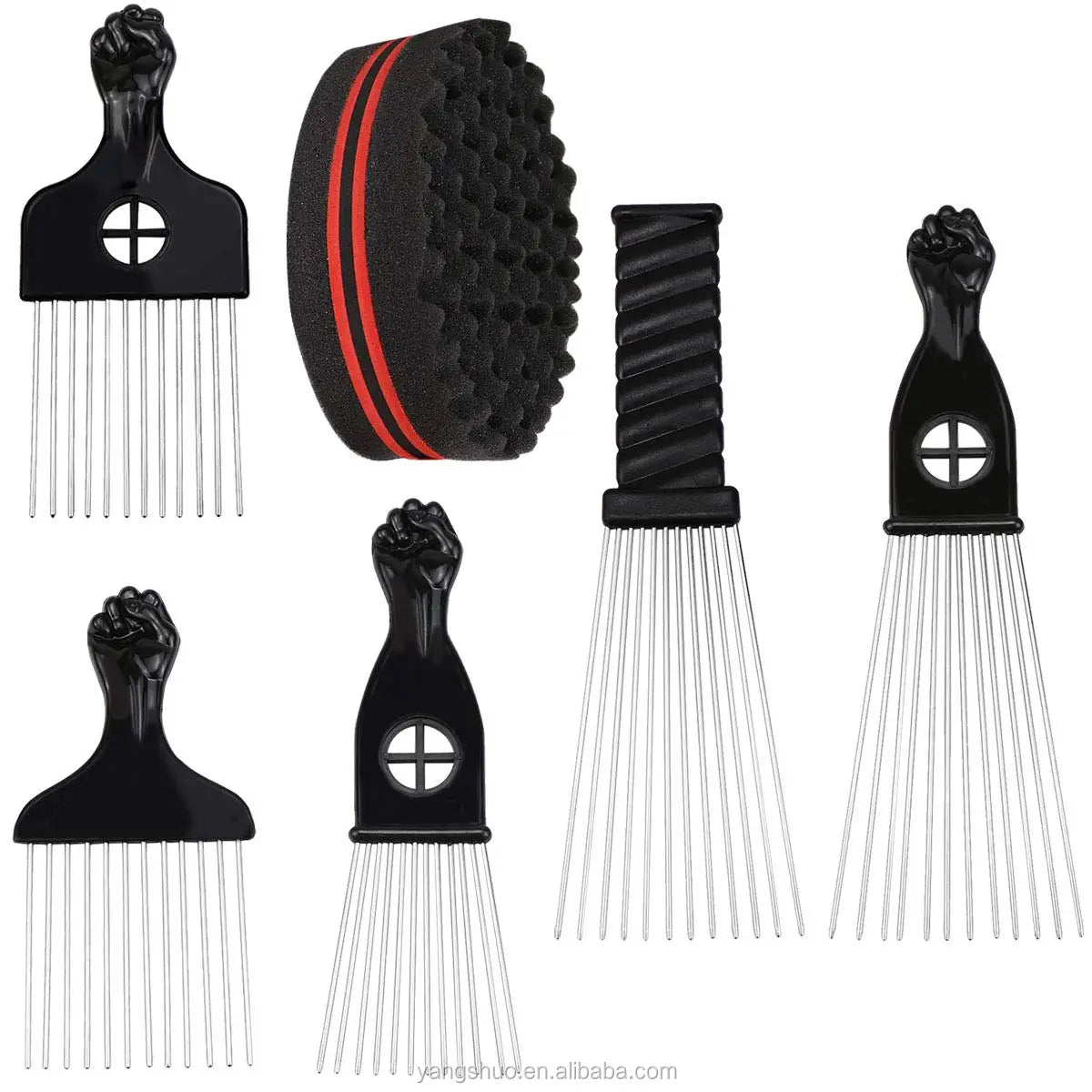 Afro Pick Hair Comb with Stainless Steel Pins Plastic Handle for Hairdressing Styling & Home Use Lice Comb Included