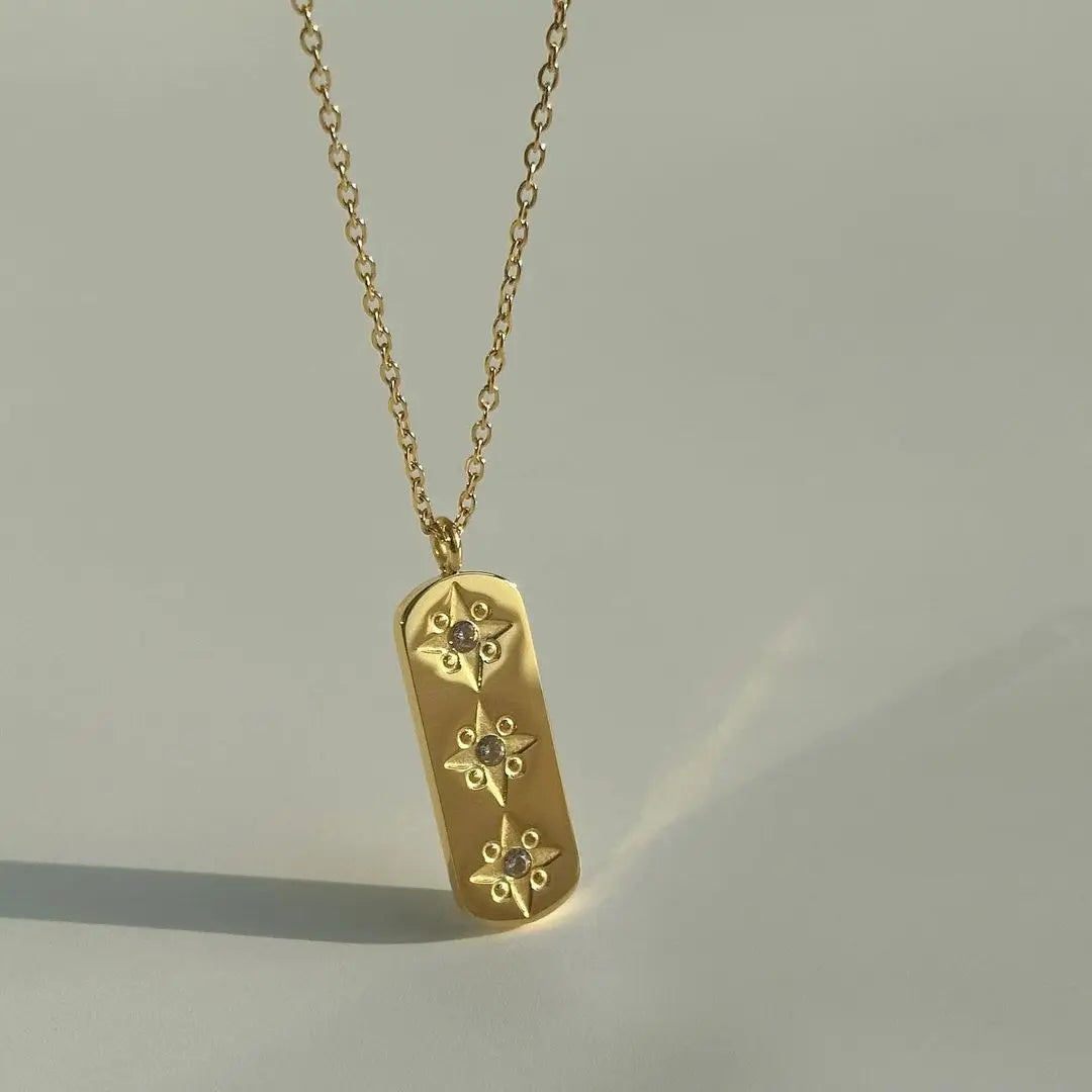Aretas Fashion Accessoires Bijoux Women CZ Stone Jewelry Gold Plated Necklace Stainless Steel Bling Zircon Star Pendant Necklace