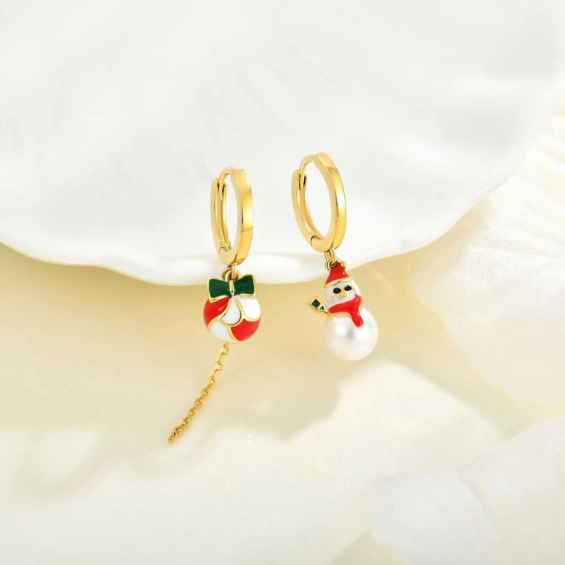 QX CUSTOM OEM Fine Jewelry Luxury Christmas Snowman 925 Sterling Silver 18k Gold Plated Hoop & Huggie Women Pearl Earrings