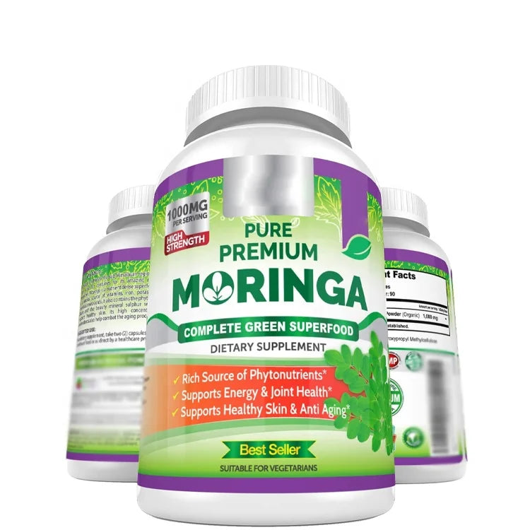 Faitury OEM 500MG Organic Moringa Oleifera 120 Capsules 100% Pure Leaf Powder Moringa Leaf Capsules