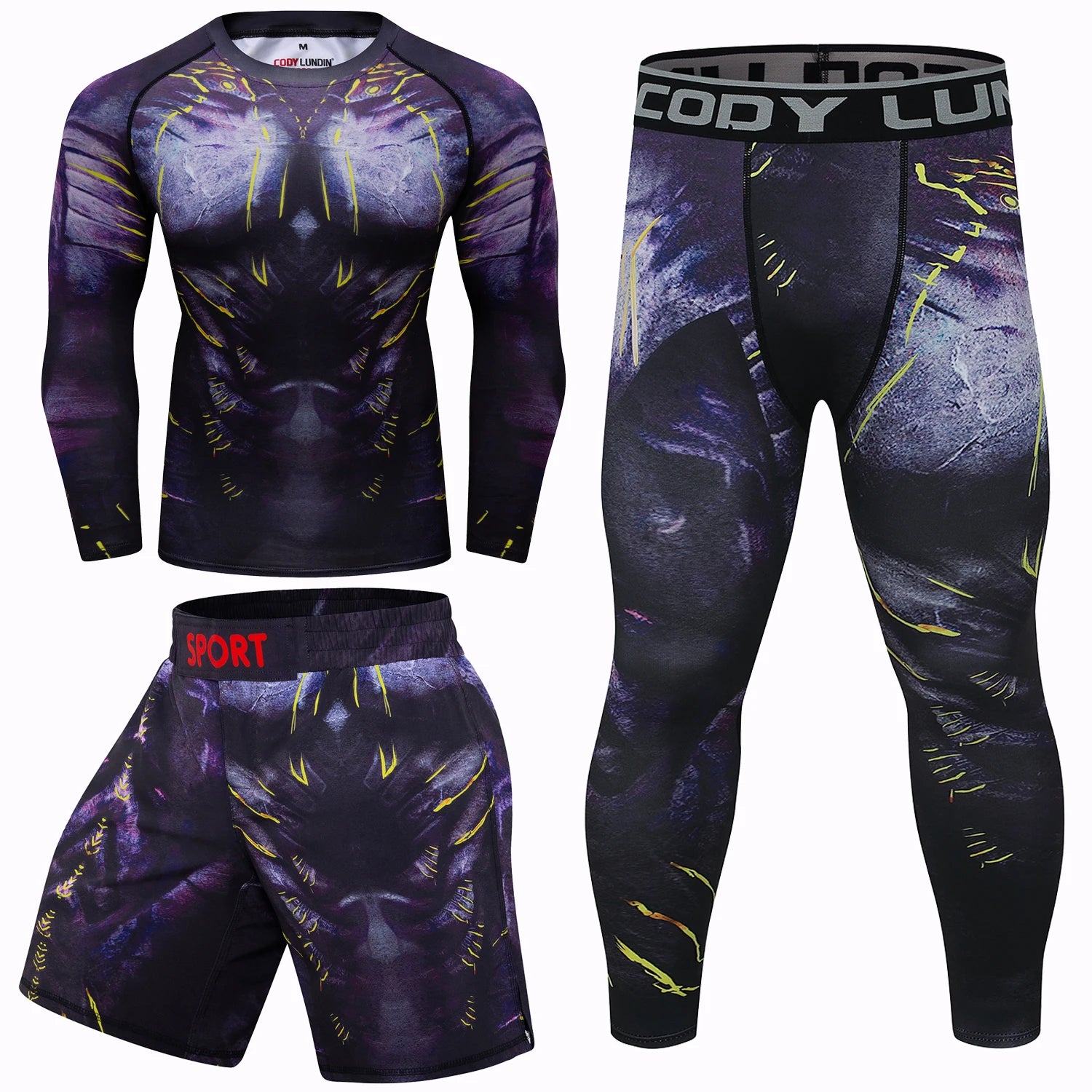 Cody Lundin MMA Shorts Sublimation Kickboxing Clothes Set Men's 3D Printed MMA Sets Tracksuit Gym Sportswear Compression T-Shirt
