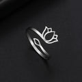 2022 Vintage Lotus Flower Rings for Women Stainless Steel Gold Color Adjustable Finger Ring Jewelry Mother Day Gift