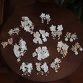 Handmade Vintage Elegant Ceramic Flower Pearl Drop Earrings for Brides Rustic Country Church Wedding Style