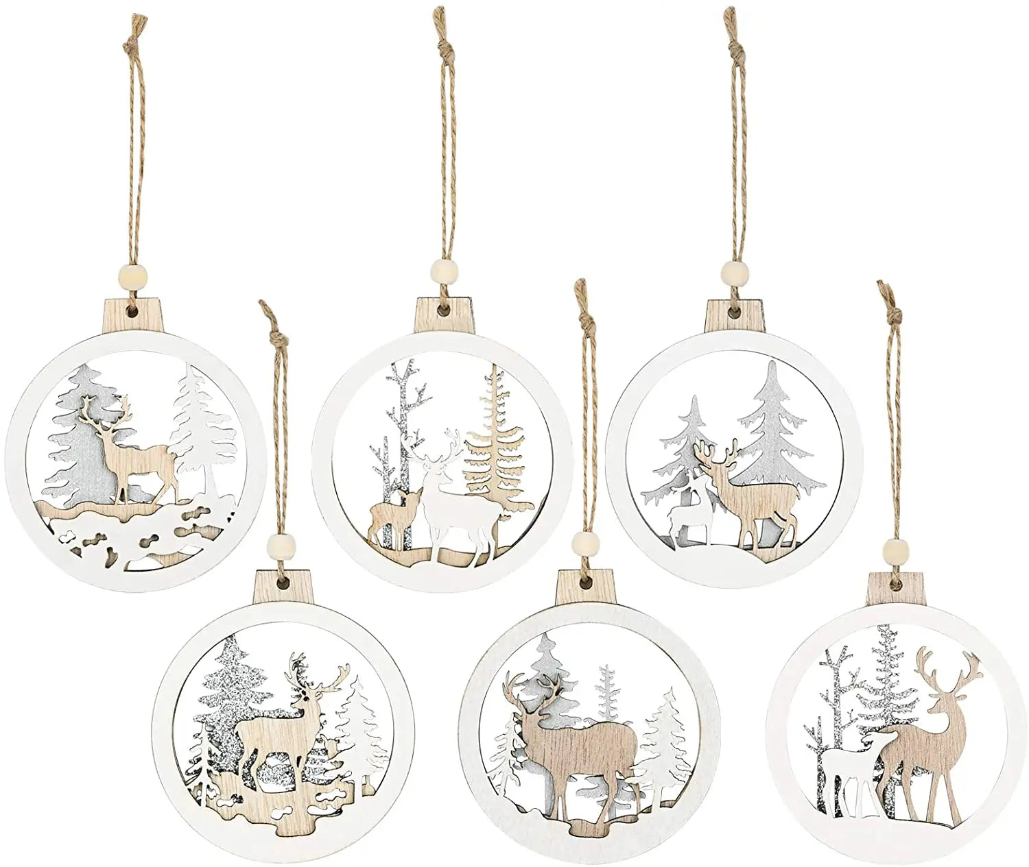 Tailai 6 Pcs Wooden Christmas Ornaments Hanging Reindeer Ornaments for Party Decoration Tree Ornaments Events and Christmas.