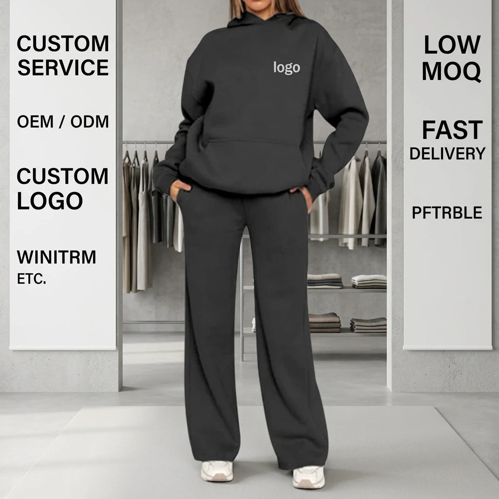Clothing Wholesale Custom Logo  Women's Sweatsuit Jogging Track Suits Long Jogger Pants Hoodies Tracksuits 2 Pieces Set
